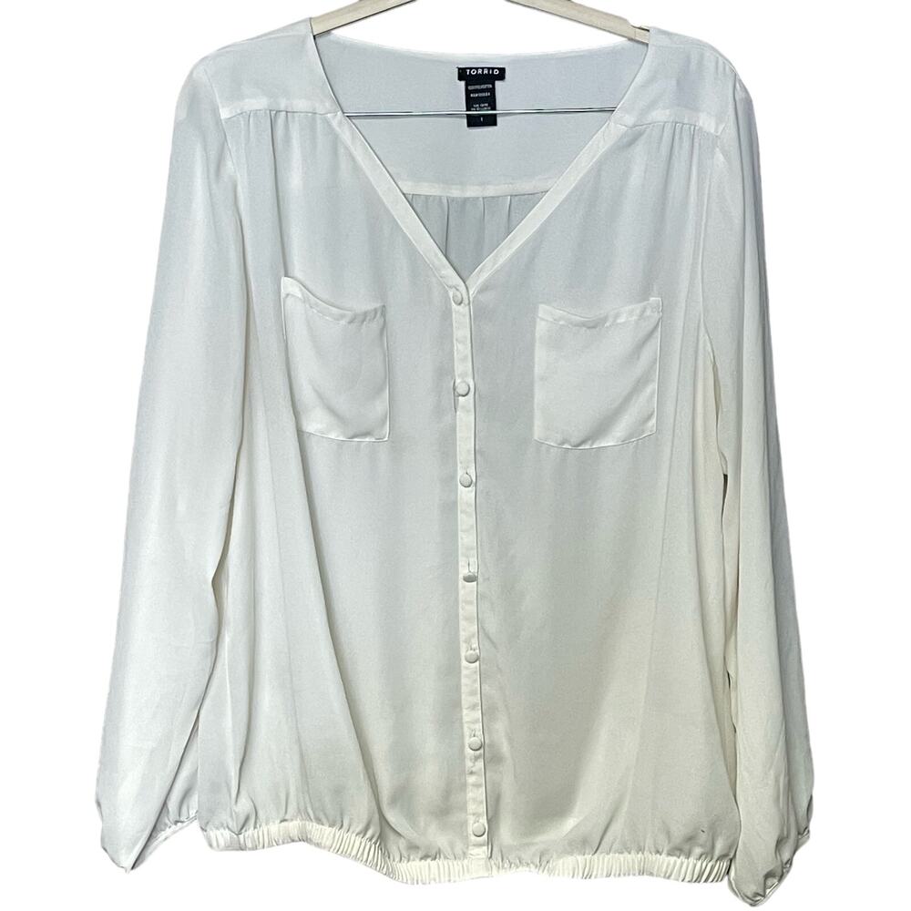 Torrid white blouse long sleeve almost sheer button front feminine size XL